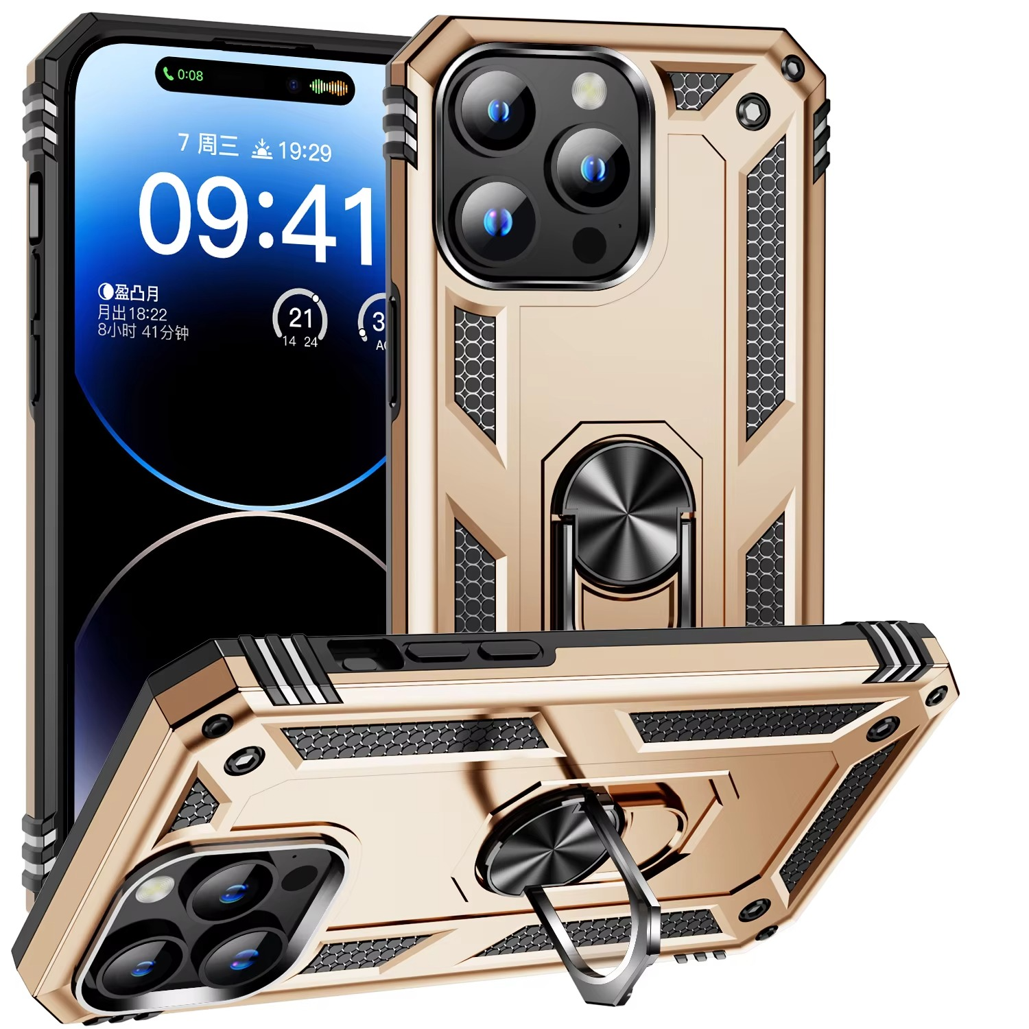Robust Apple iPhone Case, MagSafe Compatible, Camera Lens and Screen Protection, Ultra Thin, Shockproof, Magnetic, Full All Around Protection, Metal Ring Kickstand Cover