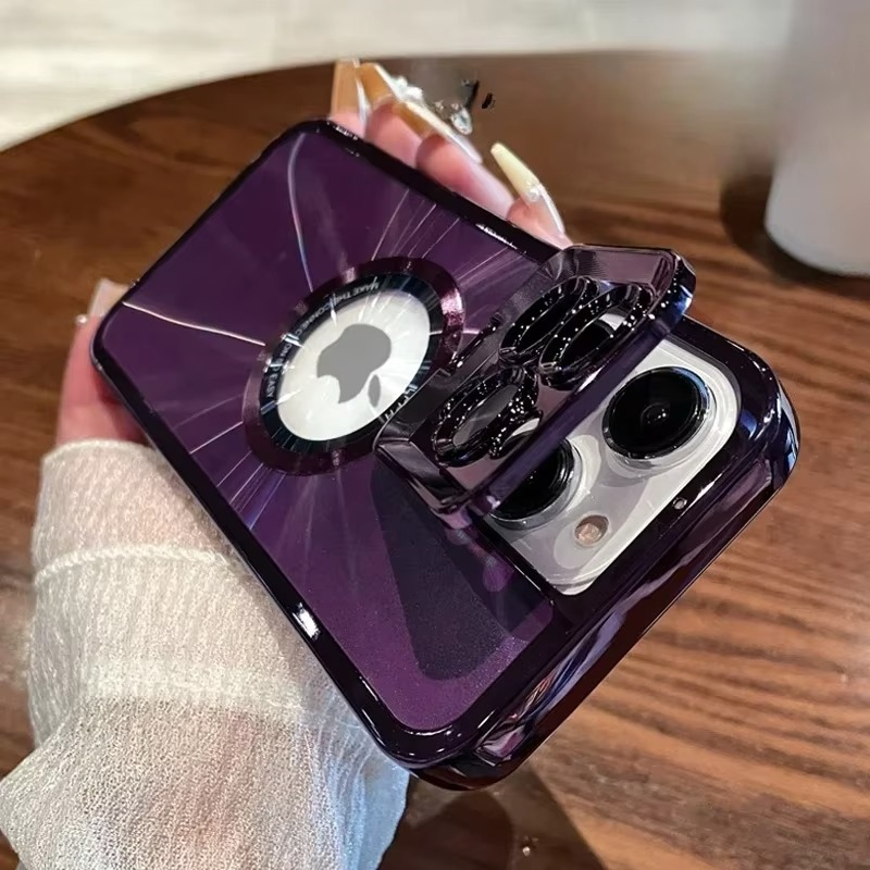 Aurora MagSafe iPhone Case - Plating CD Pattern, Logo Hole Design, Stand Bracket, Magnetic Wireless Charging Case for iPhone