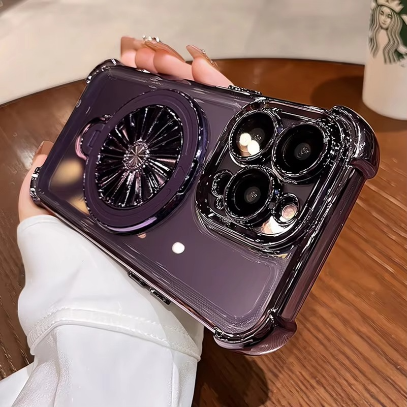 MagSafe iPhone Case with Rotating Gyro Bracket - Airbag Plating, Design, Wireless Charging Compatible | Case for iPhone