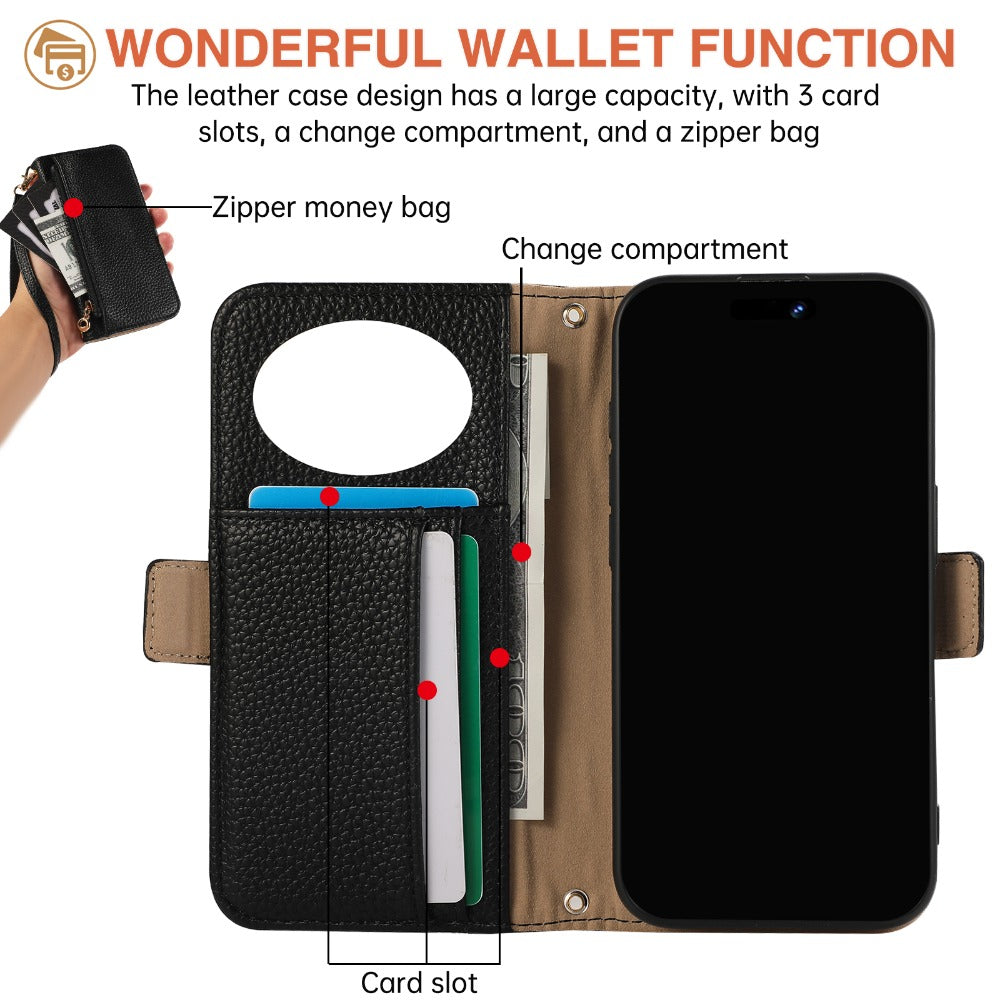 Luxury Crossbody Zipper Wallet iPhone Case – Leather Card Holder, Hands-Free Strap, Shockproof Protection, and Stylish Design for Ultimate Convenience