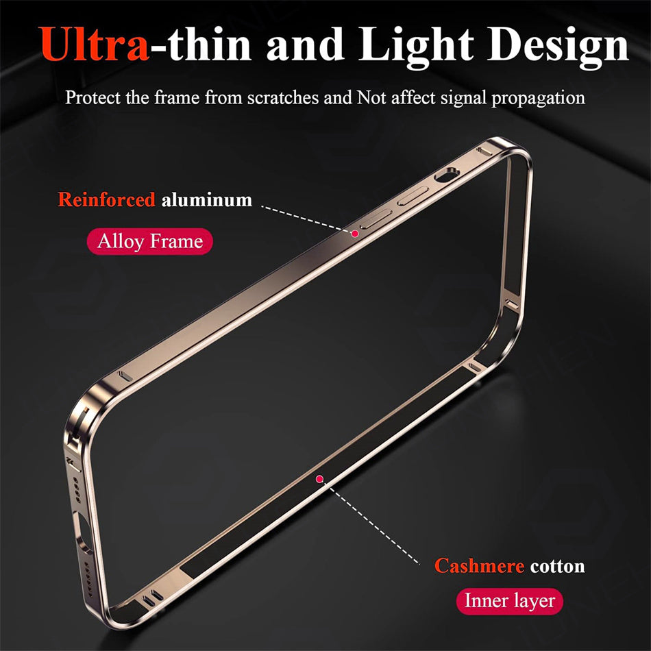 Luxury Ultra-Thin Metal Bumper iPhone Case - Light Aluminum Alloy Frame, Durable Back Protection, Sleek Desert Gold Finish