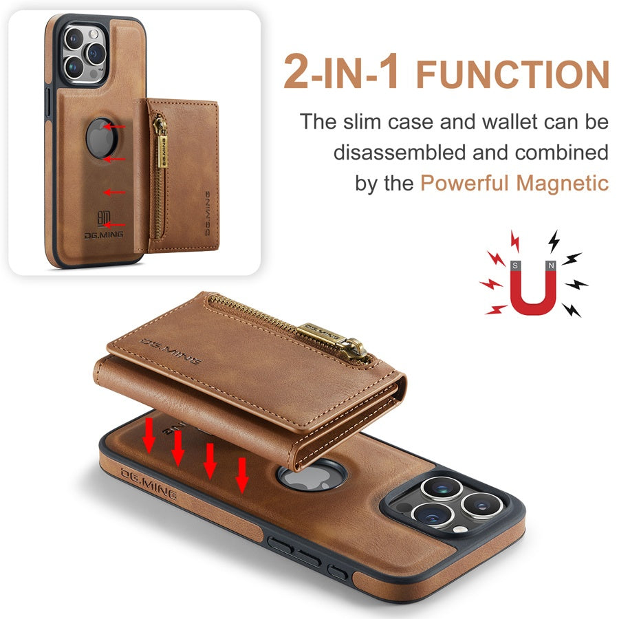 RFID Magnetic Detachable Leather Wallet iPhone Case – Stand Function, Secure Card Holder Premium Protection for iPhone Models