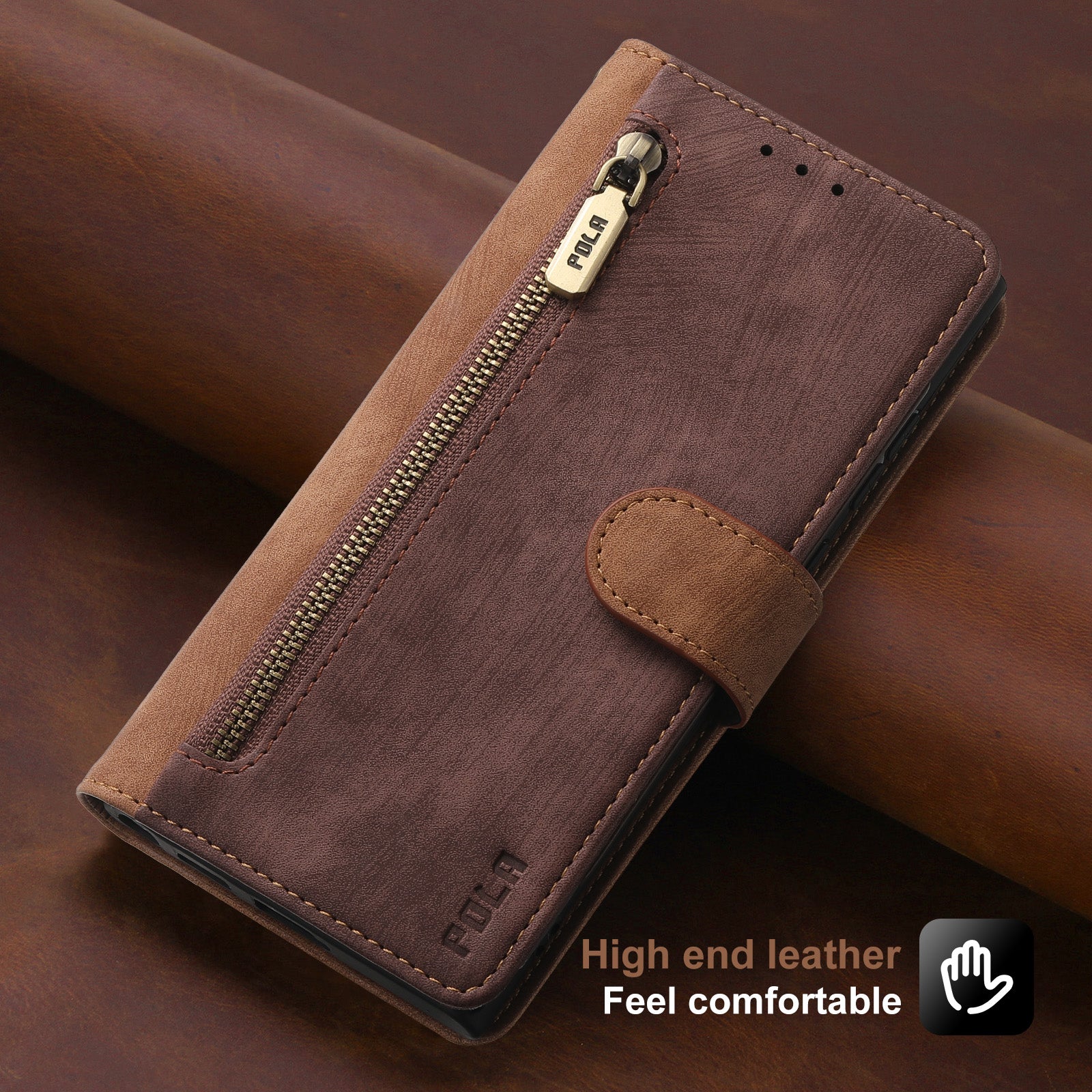 RFID Blocking Leather Wallet iPhone Case – Zipper Flip Cover, Card Slot Holder, Magnetic Stand, Shockproof Protection, Premium Design for iPhone