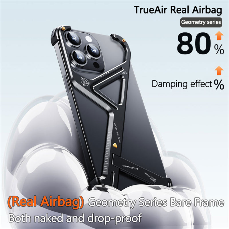 Luxury Geometric Metal iPhone Case – Aluminum Alloy Shockproof Cover with Stand for iPhone Models Stylish and Durable Design