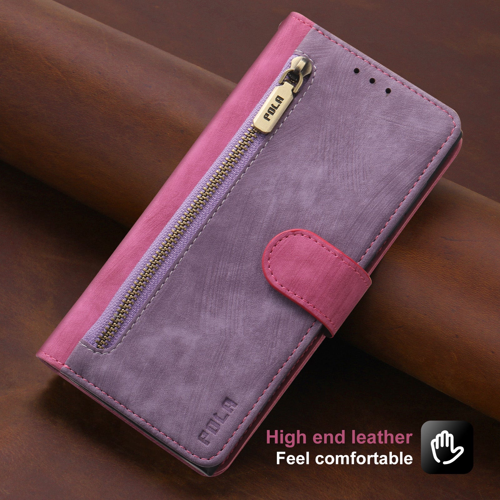RFID Blocking Leather Wallet iPhone Case – Zipper Flip Cover, Card Slot Holder, Magnetic Stand, Shockproof Protection, Premium Design for iPhone