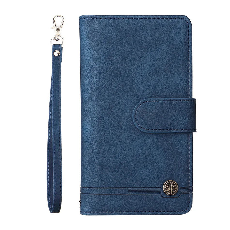 Premium Retro Flip Leather iPhone Case – Zipper Wallet, Multi-Card Slots, Necklace Lanyard, Magnetic Closure, Shockproof Protection for iPhone