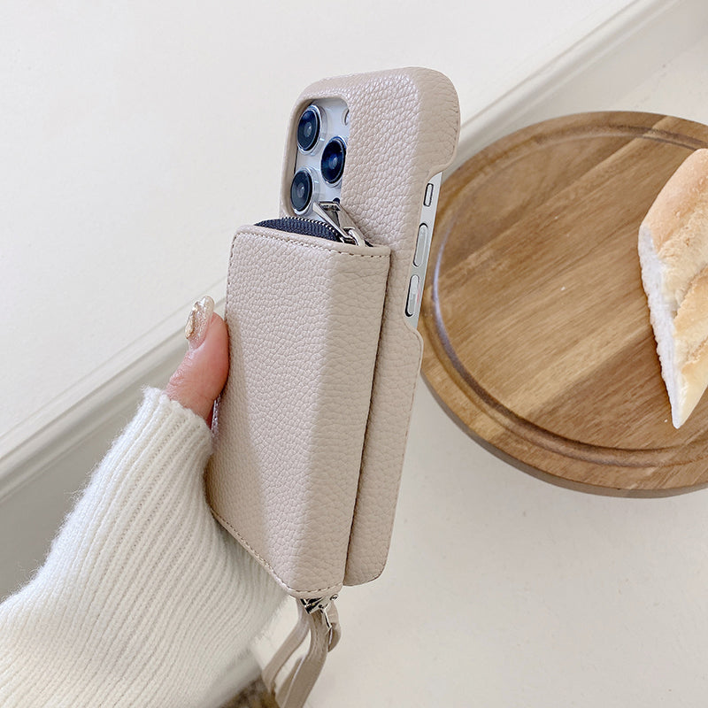 Luxury Zipper Wallet Crossbody iPhone Case – Leather Cover with , Shoulder Lanyard, and Full Protection for iPhone Models