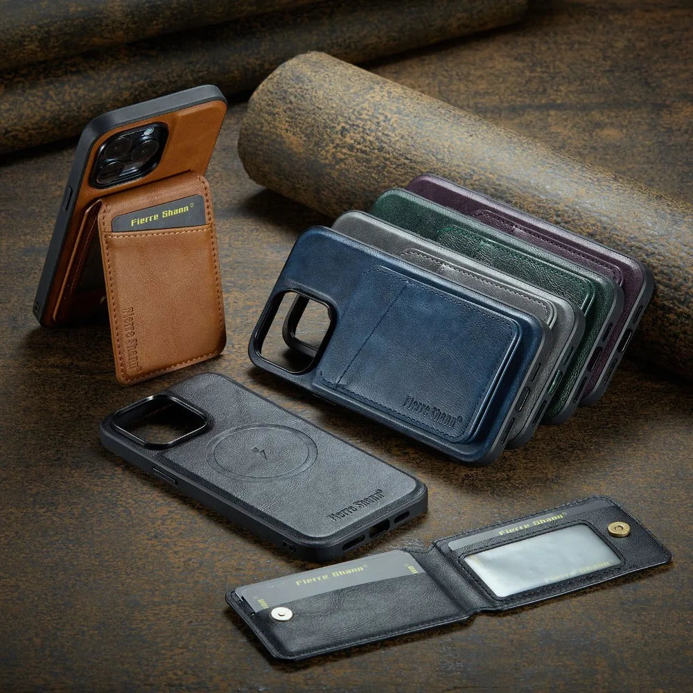 Luxury 2-in-1 Detachable Wallet iPhone Case – Magnetic Card Holder, MagSafe Compatible, Shockproof Protection, Premium Leather Cover for iPhone Models