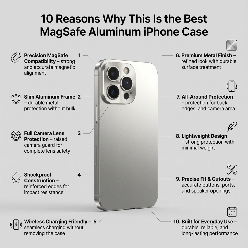 Luxury Shockproof Magnetic iPhone Case - Slim Aluminum Frame with Full Lens Protection, Wireless Charging Compatible, Durable Metal Cover Design