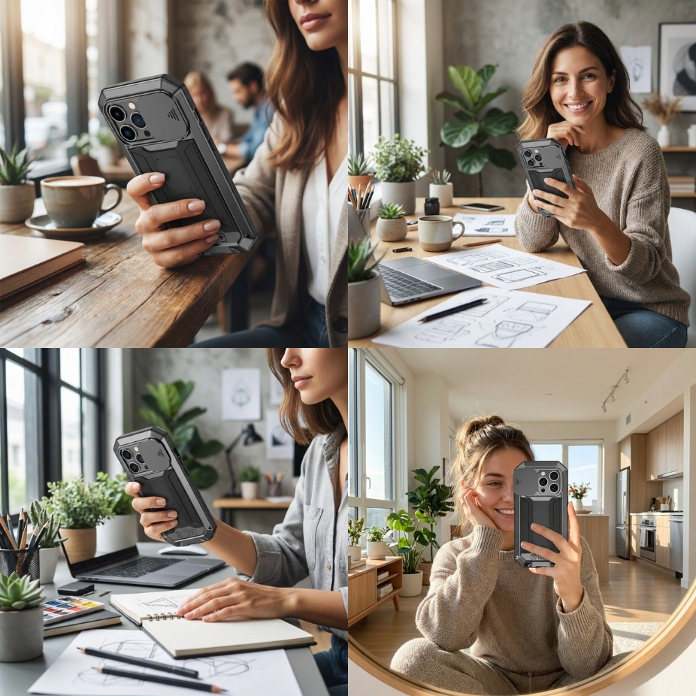 Military Heavy-Duty Metal iPhone Case – Full-Body Hybrid Cover with Slide Camera Protection & Built-in Screen Protector for iPhone Models