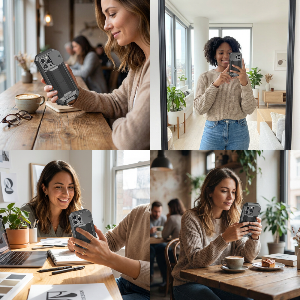 Military Heavy-Duty Metal iPhone Case – Full-Body Hybrid Cover with Slide Camera Protection & Built-in Screen Protector for iPhone Models