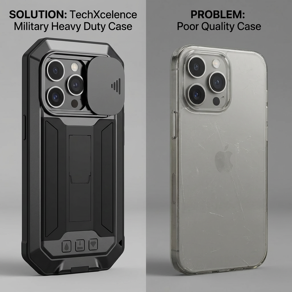 Military Heavy-Duty Metal iPhone Case – Full-Body Hybrid Cover with Slide Camera Protection & Built-in Screen Protector for iPhone Models