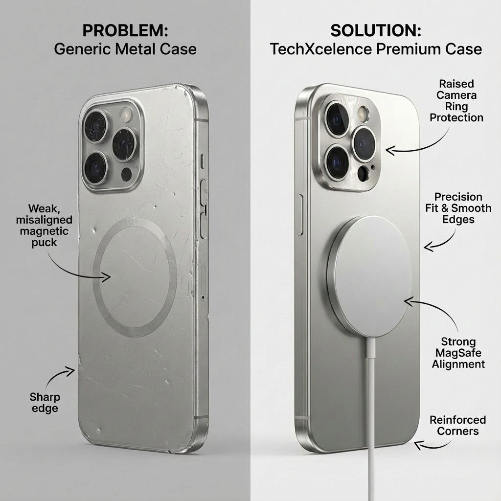 Luxury Shockproof Magnetic iPhone Case - Slim Aluminum Frame with Full Lens Protection, Wireless Charging Compatible, Durable Metal Cover Design