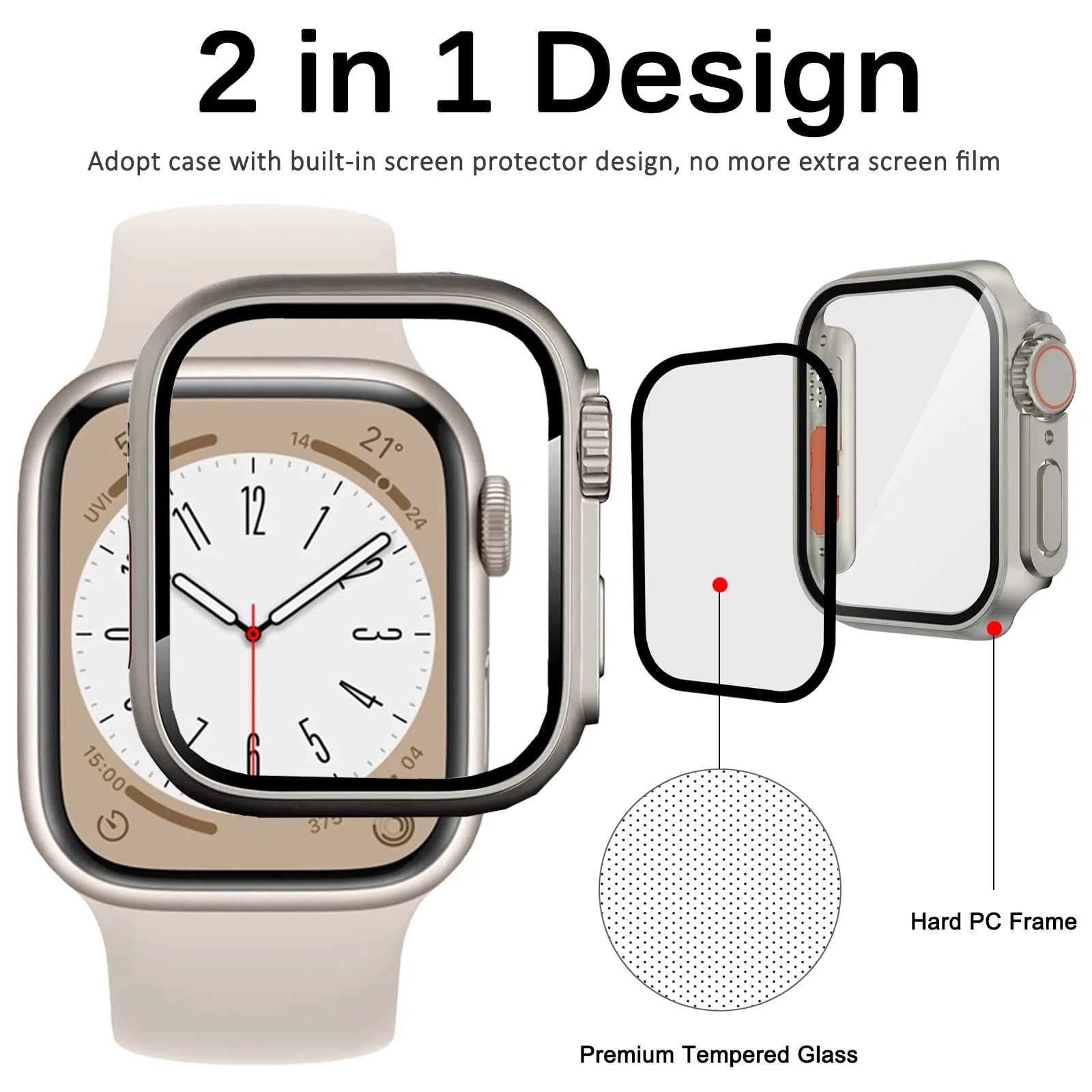 Premium Smartwatch Case with Tempered Glass – Full Cover Shockproof Screen Protector, Ultra-Thin Touch-Sensitive Bumper for 40mm 41mm 44mm 45mm