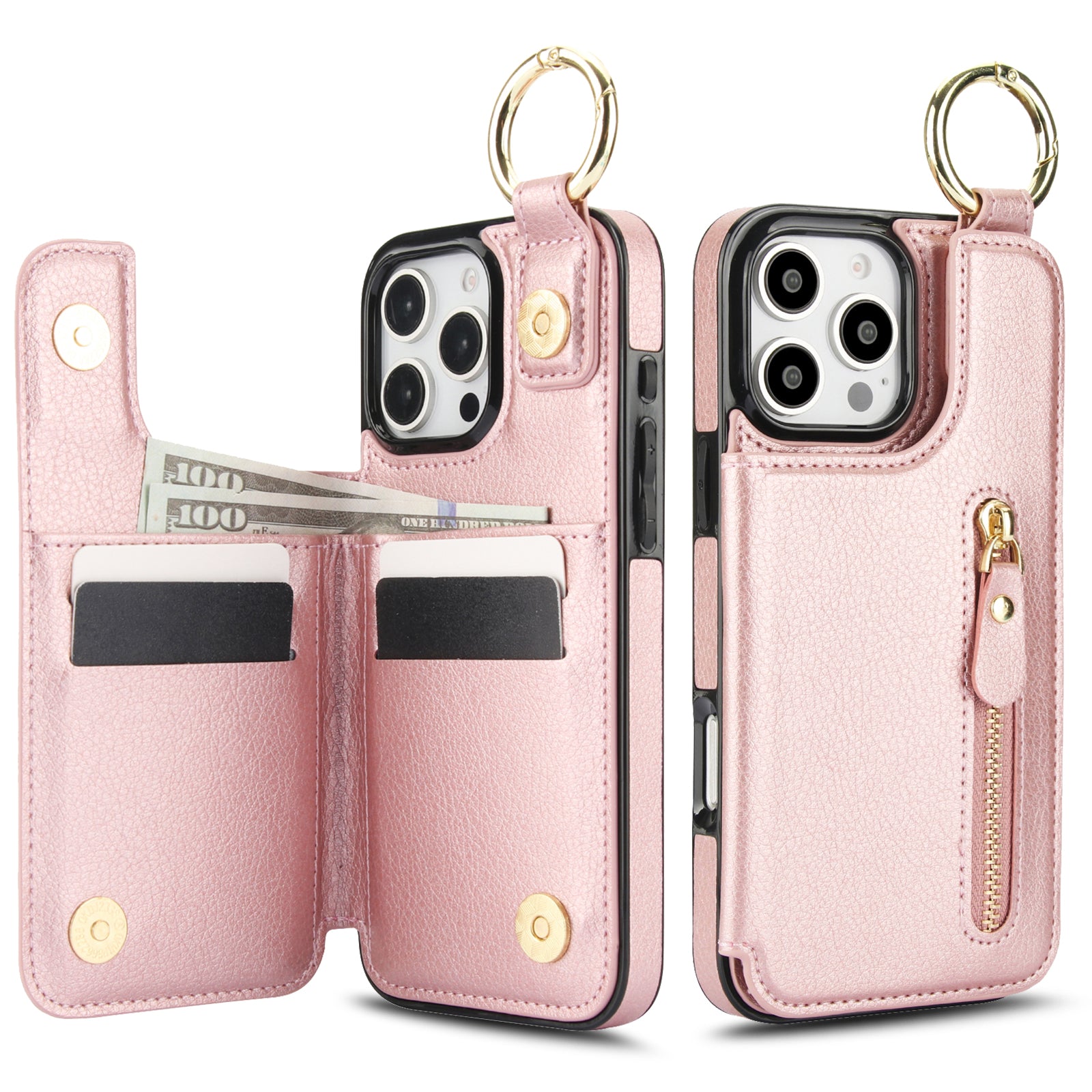 Luxury Zipper Wallet Leather iPhone Case – Card Holder, Ring Stand, Shockproof Protection, and Crossbody Design for Secure & Stylish Convenience