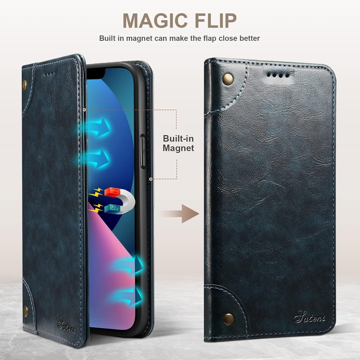 Retro Leather Wallet iPhone Case – Magnetic Closure, Card Slots, Shockproof Protection Durable PU Leather Cover for iPhone