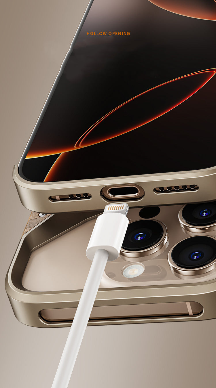 Irregular Metal Frame iPhone Case – Aluminum Alloy and Solid Wood Shockproof Frameless Cover for iPhone Models Design