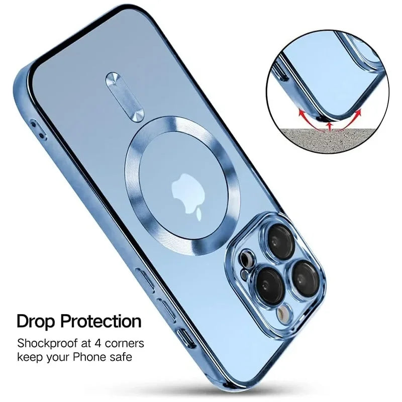 Luxury Magnetic Magsafe Phone Case – Wireless Charging, Transparent Electroplated Shockproof Cover,