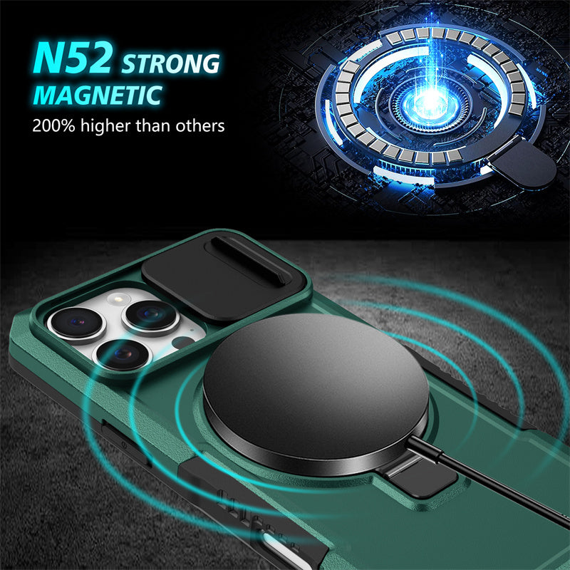 MagSafe Armor iPhone Case – Magnetic Holder, Wireless Charging, Slide Camera Protection, Full-Body Cover for iPhone Models