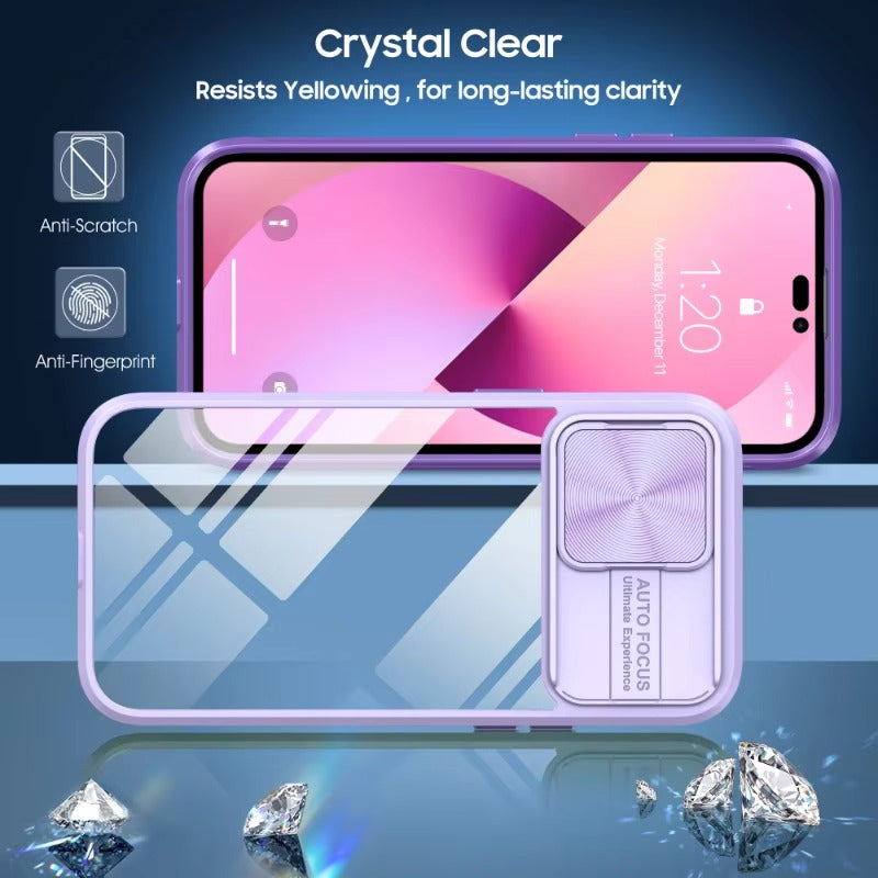 High Quality Apple iPhone Case MagSafe Compatible, Camera Lens & Screen Protection, Cover with Slide Lens & Clear PC Bumper