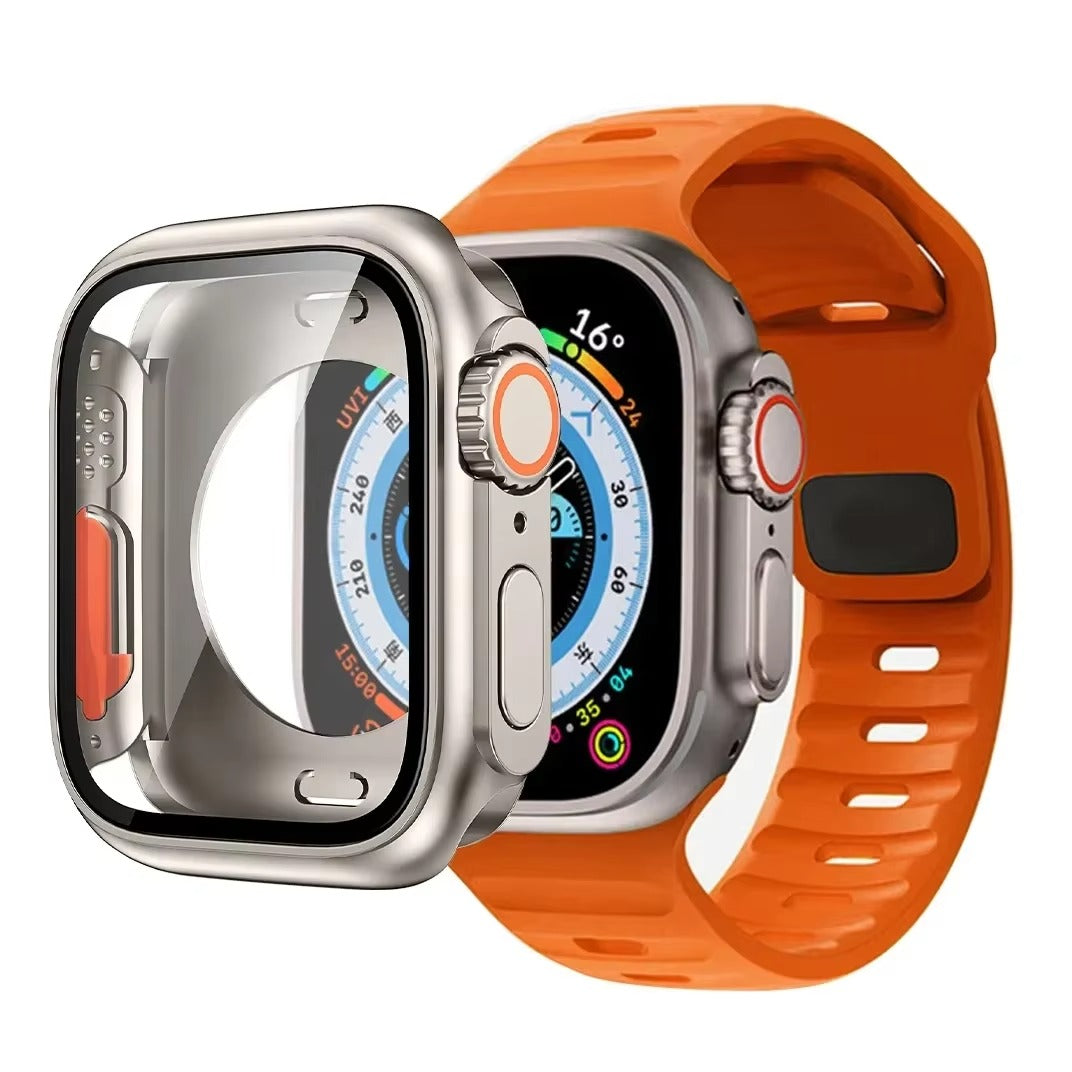 Durable Plastic Smartwatch Case with 360° Tempered Glass Screen Protector – Waterproof Sealing, Full Coverage Bumper, Anti-Fog and Scratch Resistant