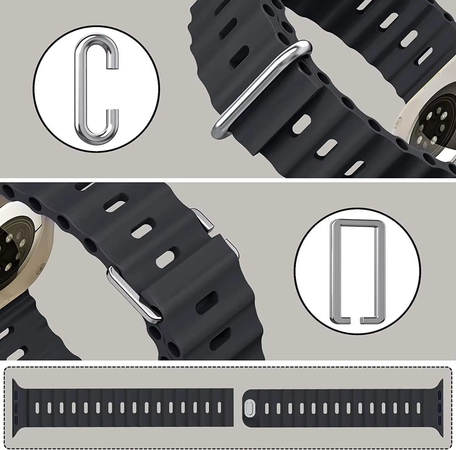 Premium Silicone Dual-Wear Watch Strap – Adjustable Loop Buckle Band, Waterproof, Compatible with Smartwatches 49mm to 38mm