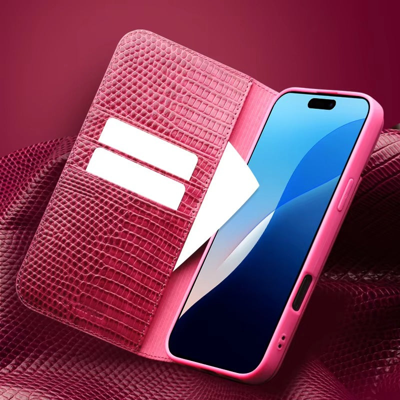 Premium Genuine Leather Flip iPhone Case – Cowhide, Crocodile Grain, Card Holder, Stylish & Durable Cover | Case for iPhone