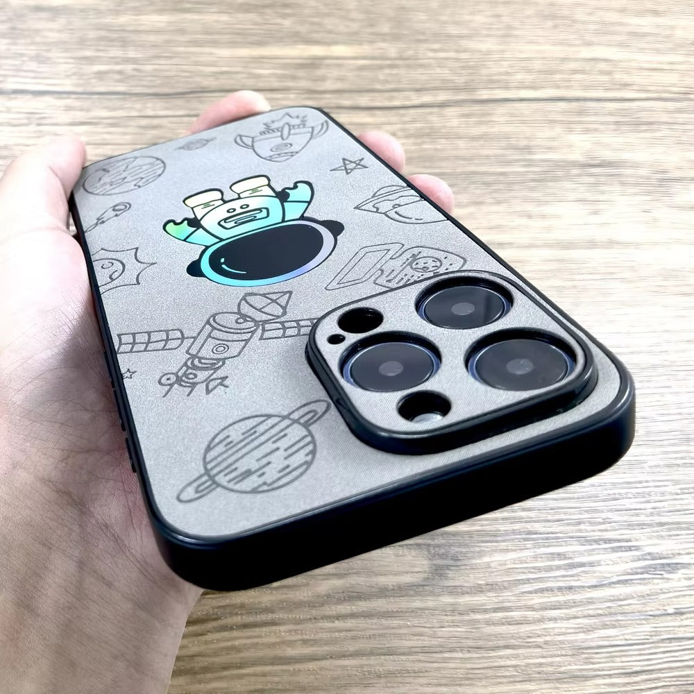 Premium Gradient Laser Astronaut iPhone Case – Faux Leather, Full Back Protection, Stylish & Durable Cover | Case for iPhone