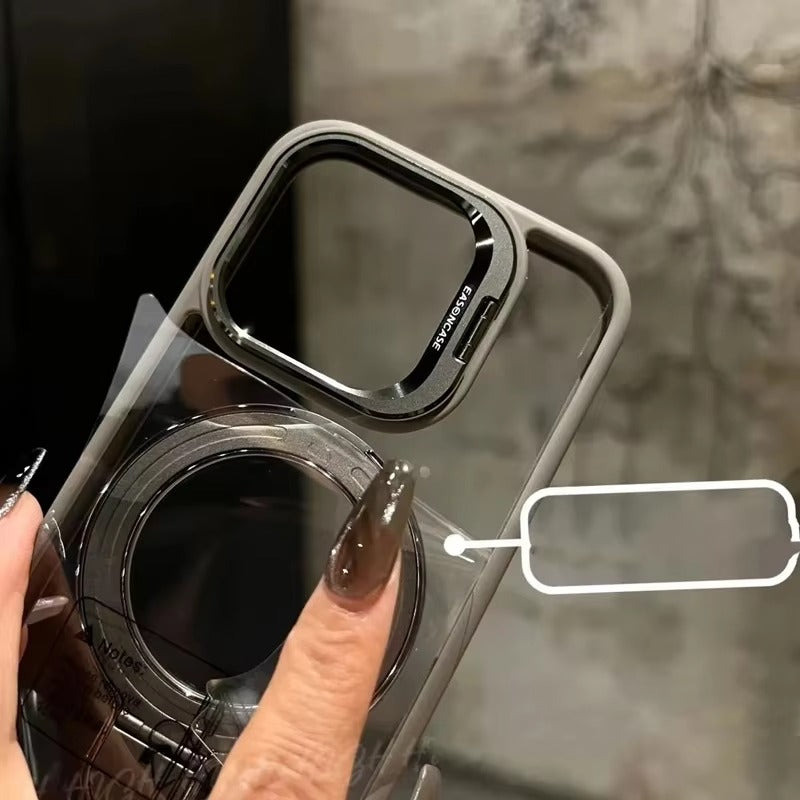 Luxury Apple iPhone Case MagSafe Compatible, Camera Lens & Screen Protection, Cover with Transparent Kickstand Bumper