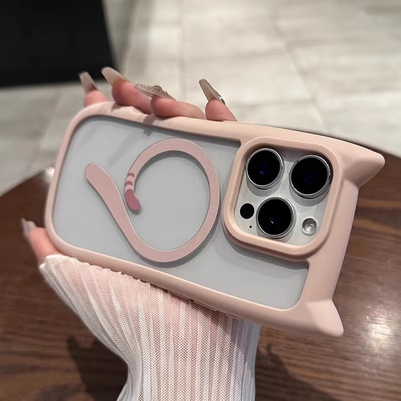 Premium Apple iPhone Case MagSafe Compatible, Camera Lens & Screen Protection, Cover with Cute Cat Ear Bumper Design