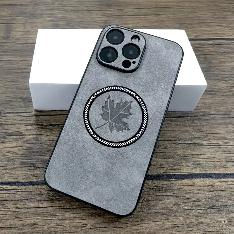 Premium Retro Leather Maple Leaf iPhone Case – MagSafe Charging, Stylish & Durable Full Protection Cover | Case for iPhone