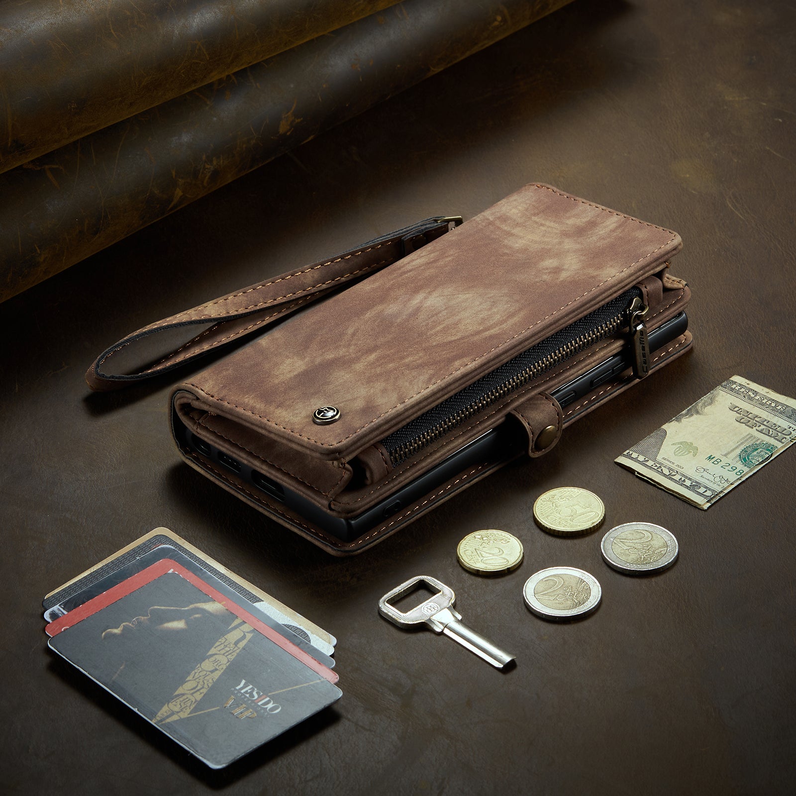 Luxury Detachable Leather Wallet iPhone Case – Multi-Function Zipper Flip Cover, Card Holder, Shockproof Protection, Magnetic Closure for iPhone