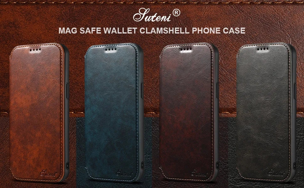 Luxury Leather Magnetic Flip iPhone Case – MagSafe Wallet Card Holder, Wireless Charging Compatible, Shockproof Protection, Elegant Design for iPhone Models