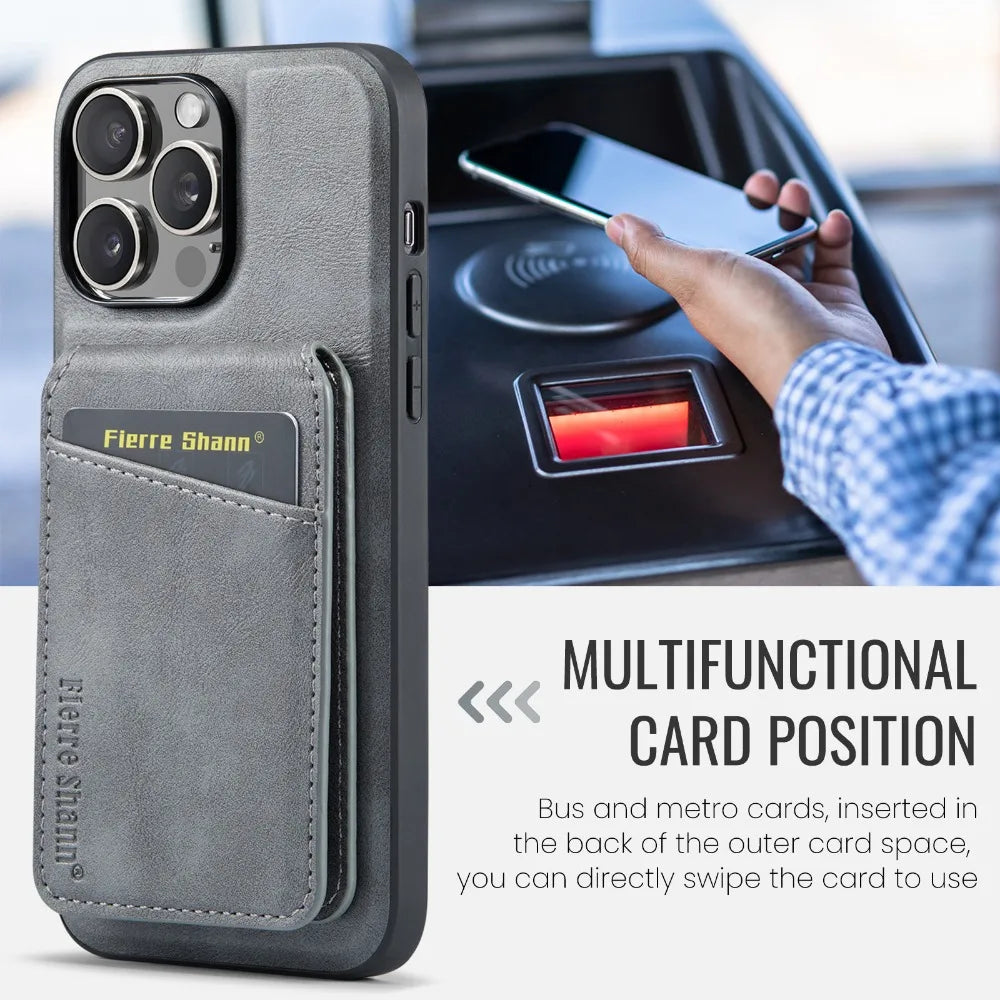 Luxury 2-in-1 Detachable Wallet iPhone Case – Magnetic Card Holder, MagSafe Compatible, Shockproof Protection, Premium Leather Cover for iPhone Models