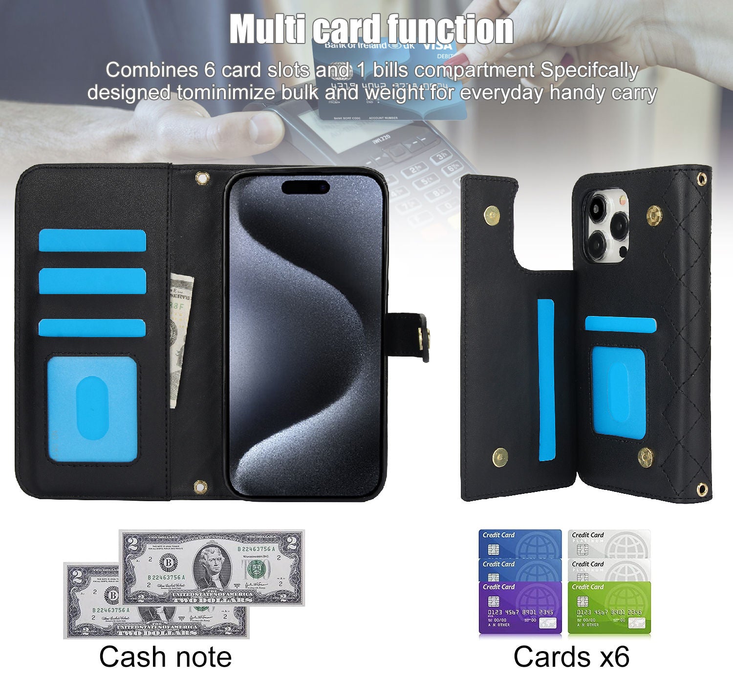 RFID Blocking Wallet Crossbody Flip iPhone Case – Card Slot Holder, PU Leather, Secure Protection for iPhone Models