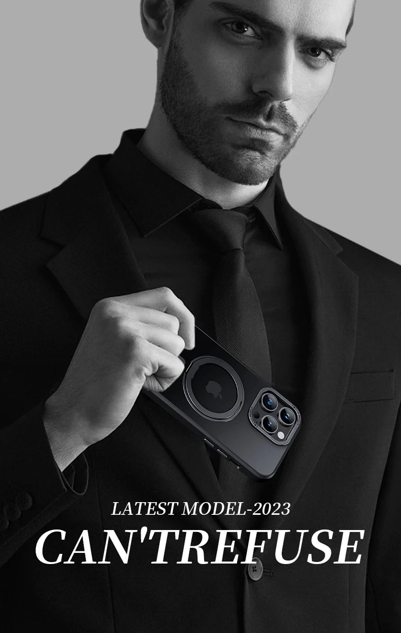 Luxury Magnetic 360° Rotating Stand Frosted Transparent Cover with Ring Holder Shockproof & Hands-Free Design Case for iPhone