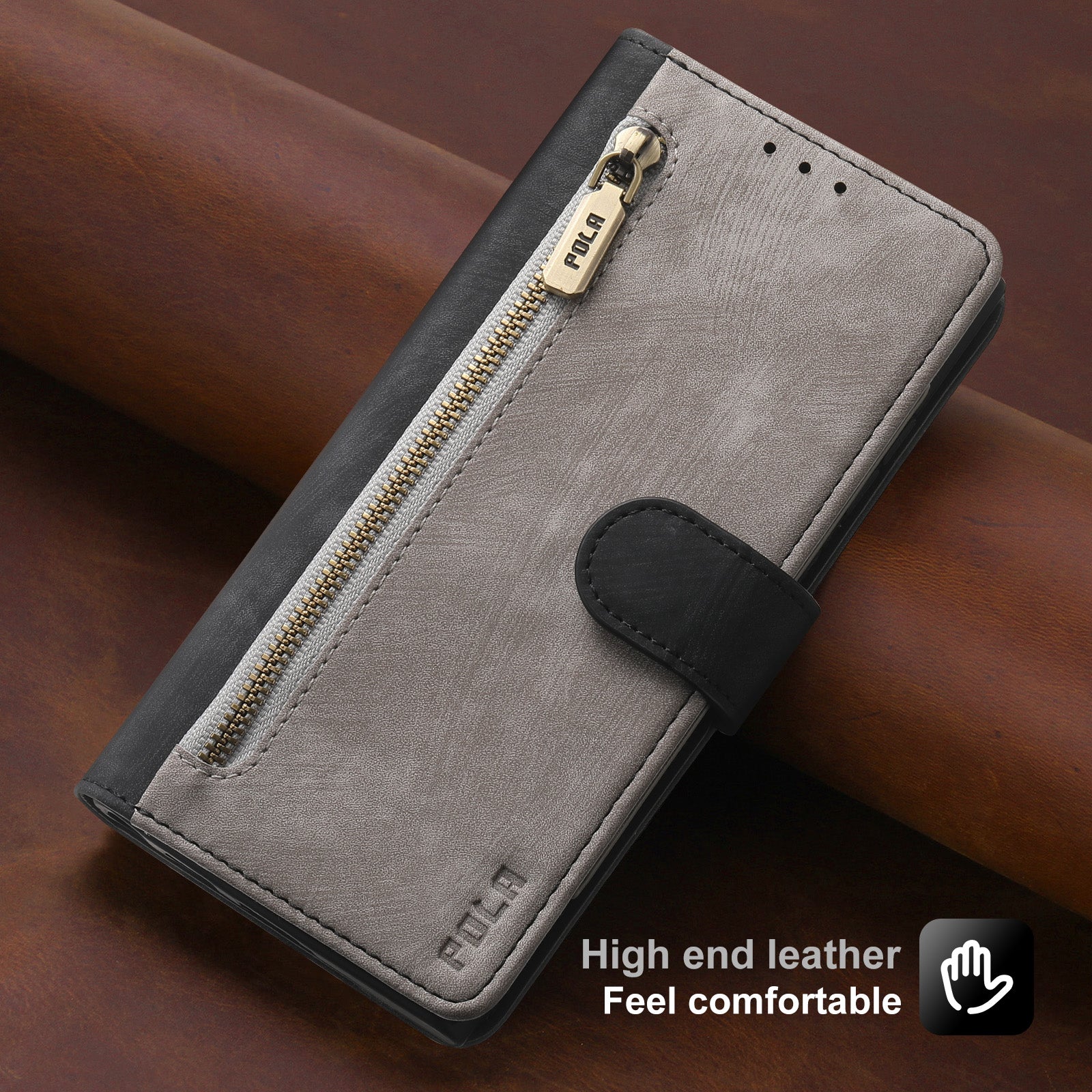 RFID Blocking Leather Wallet iPhone Case – Zipper Flip Cover, Card Slot Holder, Magnetic Stand, Shockproof Protection, Premium Design for iPhone