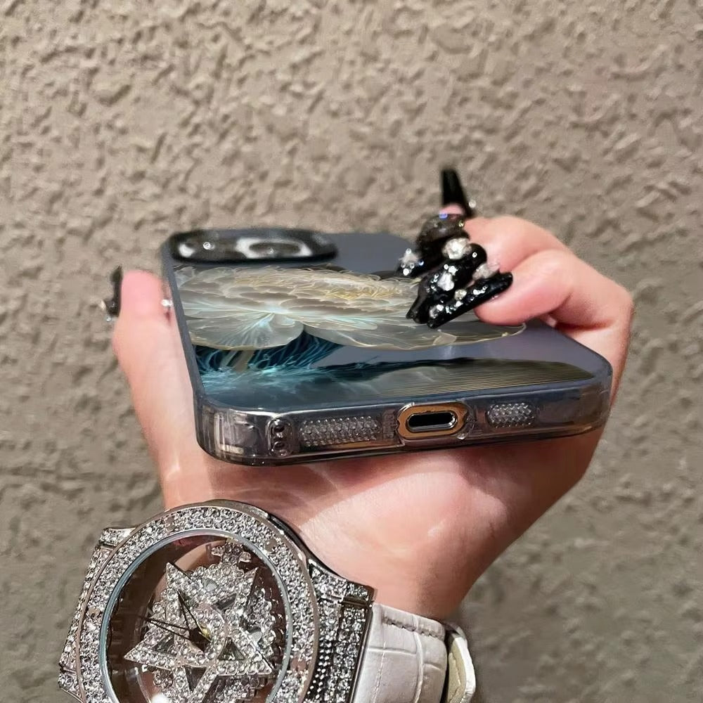 Luxury Apple iPhone Case, MagSafe Compatible, Camera Lens and Screen Protection, Ultra Thin, Shockproof, Magnetic, Full All Around Protection, Lotus Flower Plated Armor Cover