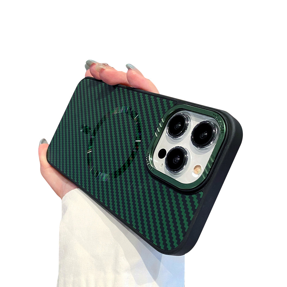 Luxury Magnetic Carbon Fiber iPhone Case – Shockproof MagSafe Wireless Charging Cover with Sleek Texture for iPhone Models