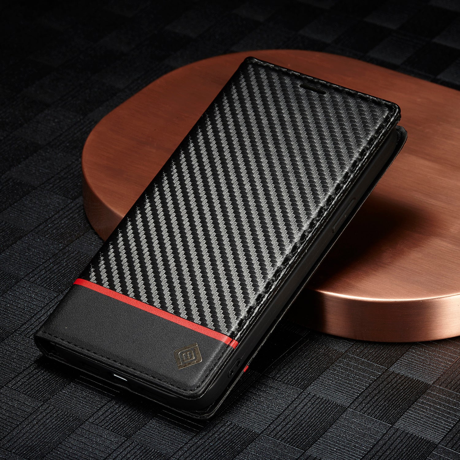 Luxury Carbon Fiber Leather Wallet iPhone Case – Magnetic Flip Cover, Card Holder, Shockproof Protection, Durable for iPhone