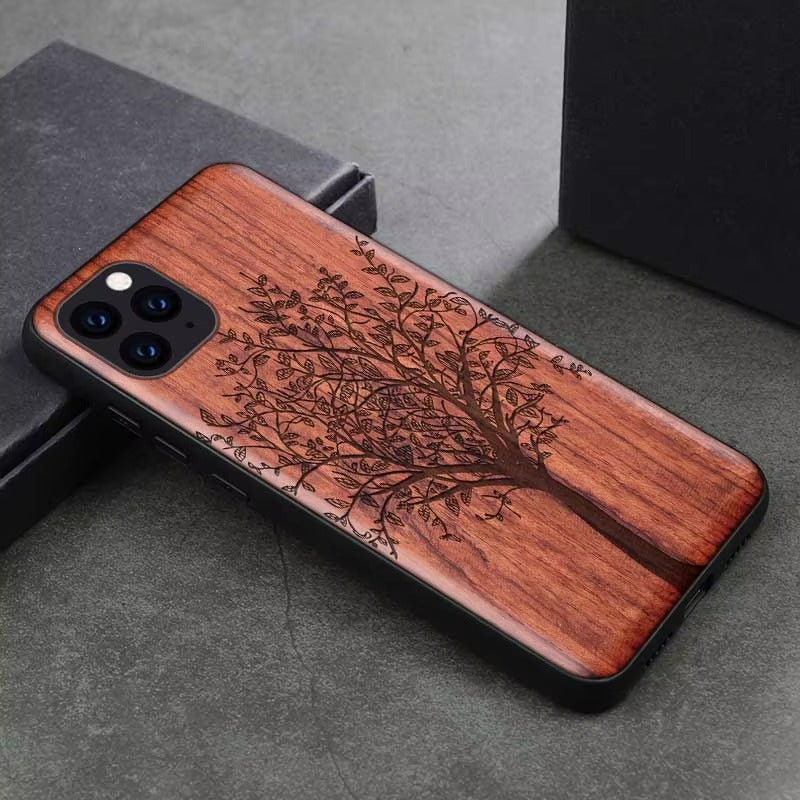 Robust Apple iPhone Case, MagSafe Compatible, Camera Lens and Screen Protection, Ultra Thin, Shockproof, Magnetic, Full All Around Protection, Real Wood TPU Cover