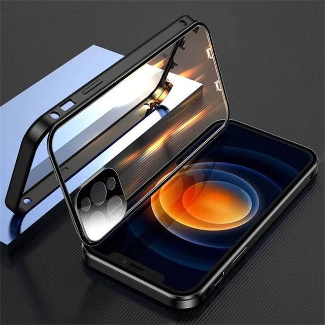 Luxury Apple iPhone Case MagSafe Compatible, Camera Lens & Screen Protection, Cover with Double-Sided Glass Bumper Lock