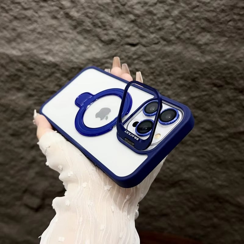 Luxury Apple iPhone Case MagSafe Compatible, Camera Lens & Screen Protection, Cover with Transparent Kickstand Bumper