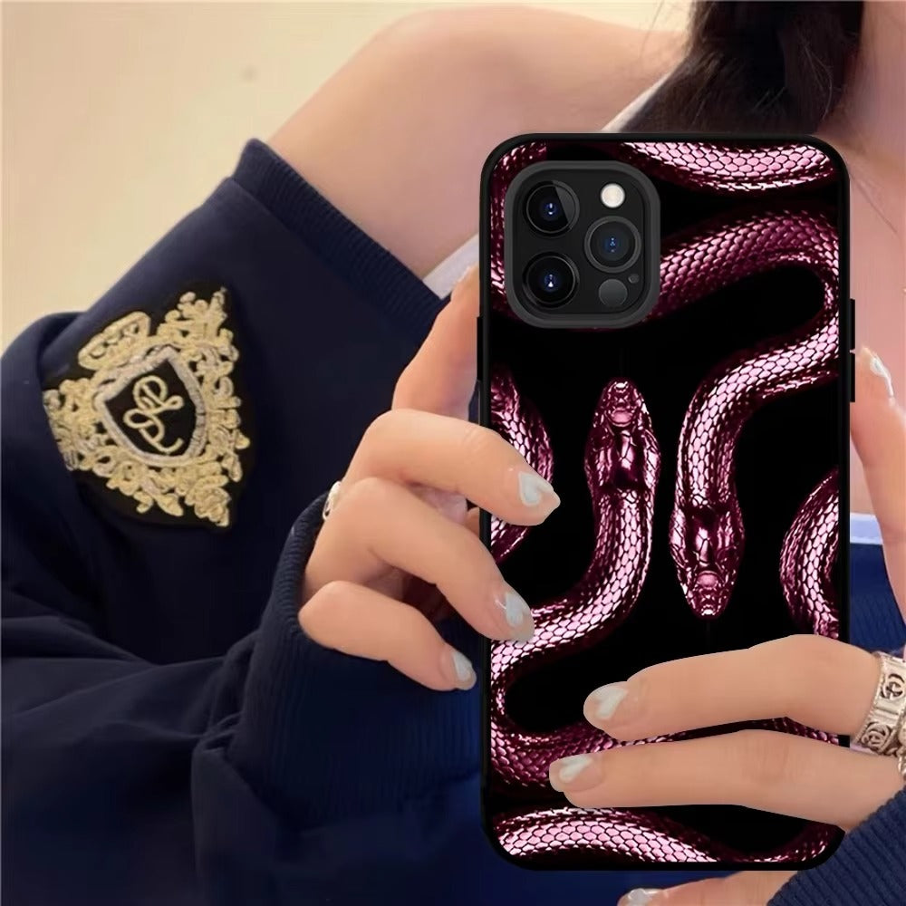 Luxury Apple iPhone Case, MagSafe Compatible, Camera Lens and Screen Protection, Ultra Thin, Shockproof, Magnetic, Full All Around Protection, Black Gold Snake Cover