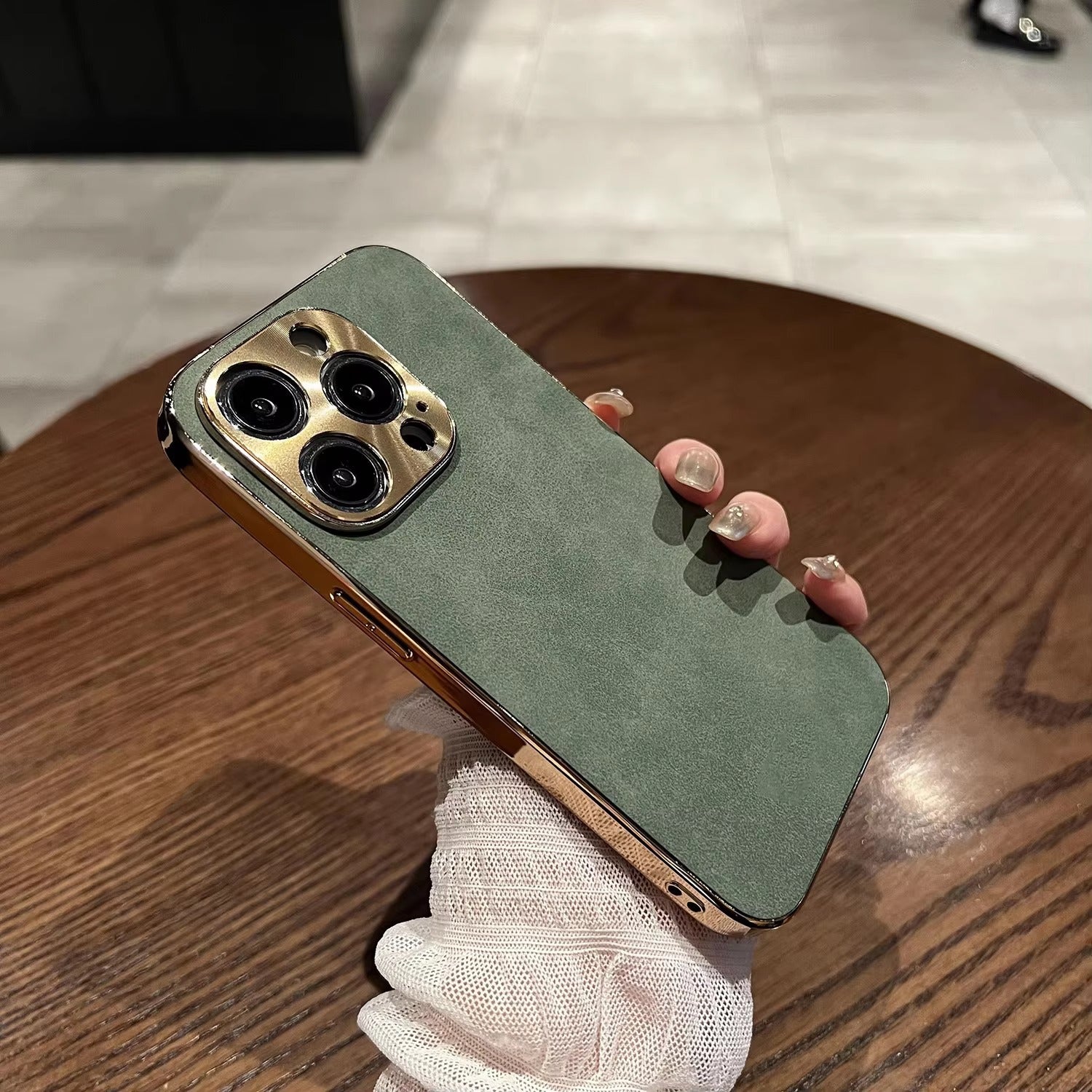 Luxury Leather iPhone Case – Lambskin Texture, Plating Bumper, Metal Lens Protection, Stylish & Durable Cover Case for iPhone