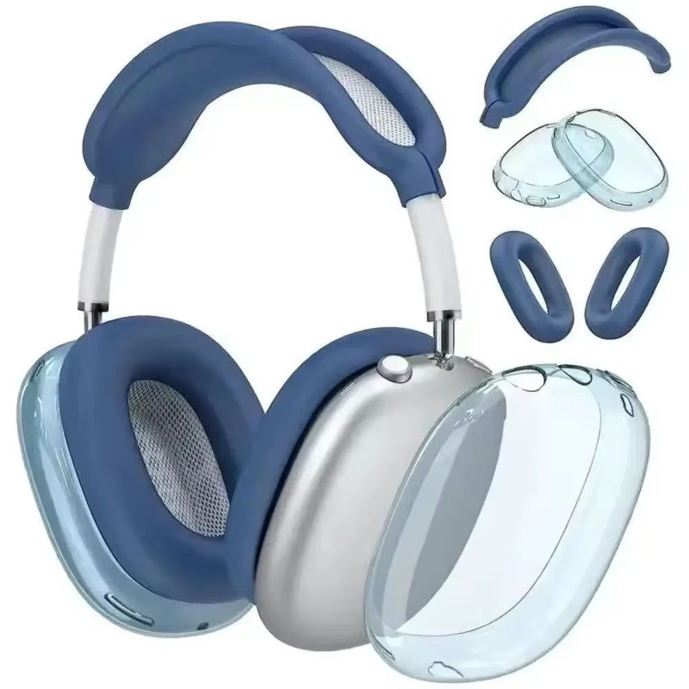 Premium 3-in-1 AirPods Max Protective Case Set – Soft Silicone Ear Pad Covers, TPU Transparent Shell & Headband Sleeve, Scratchproof, Anti-Yellowing, Precise Fit