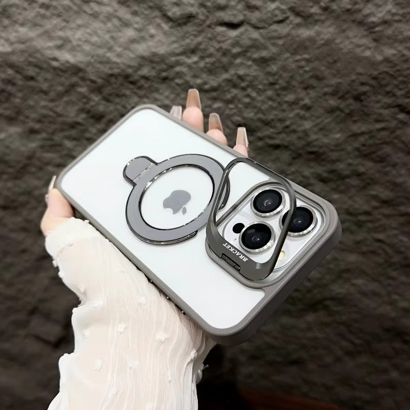 Luxury Apple iPhone Case MagSafe Compatible, Camera Lens & Screen Protection, Cover with Transparent Kickstand Bumper