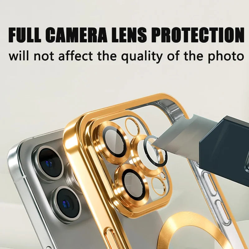Luxury Magnetic Magsafe Phone Case – Wireless Charging, Transparent Electroplated Shockproof Cover,