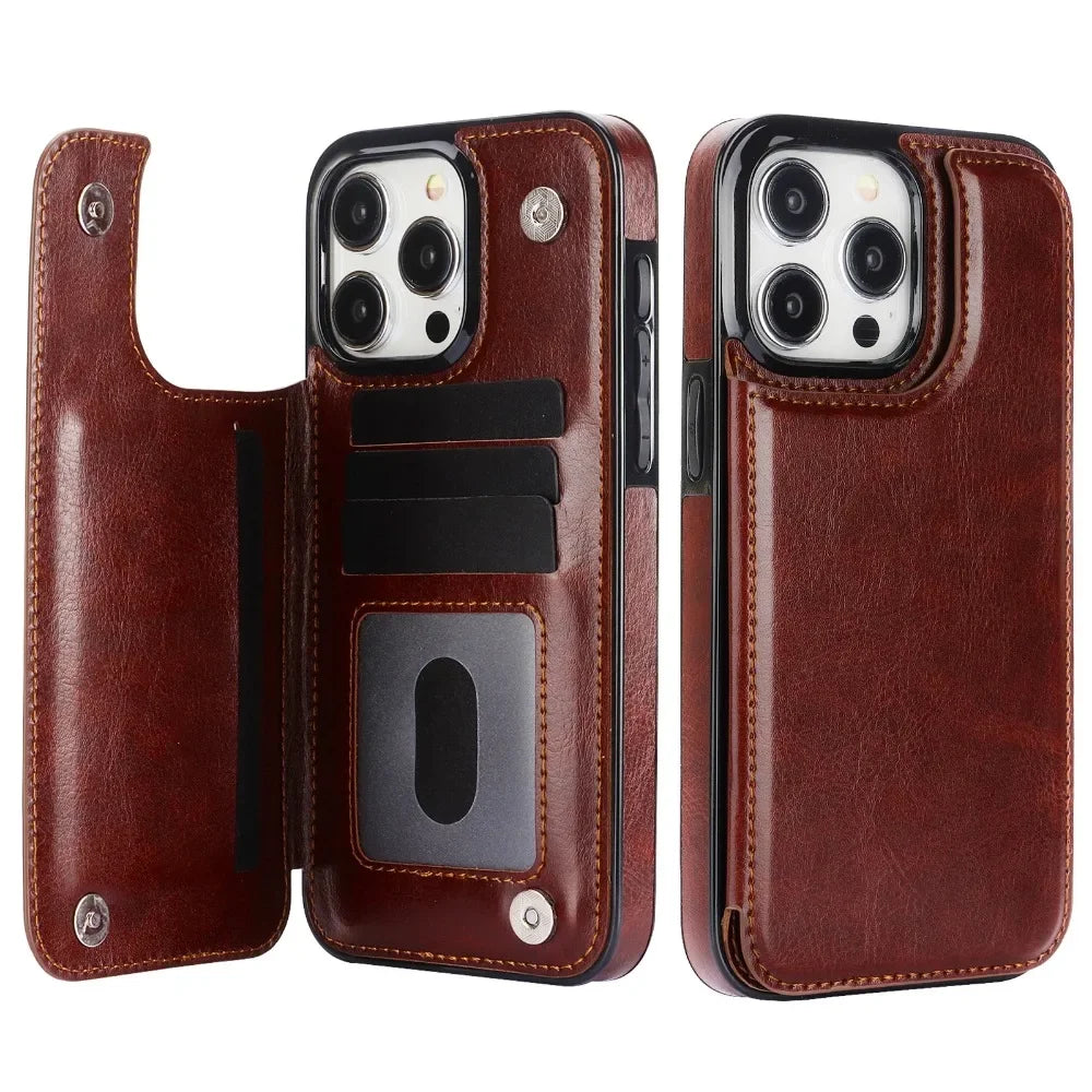 Luxury Wallet Flip iPhone Case – Cover with Card Slots, Secure Magnetic Closure, and Full Protection for Ultimate Convenience