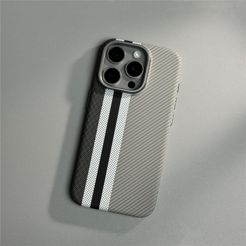 Hit Color Carbon Fiber Texture MagSafe iPhone Case – Wireless Charging Hard PC Cover with Relief Design for iPhone Models